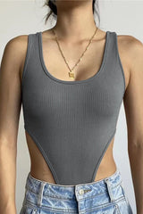 Sexy Slim U Neck High Slit Tank Bodysuit