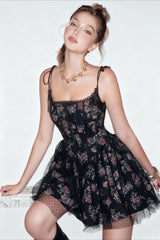 Gothic Floral Lace Trim Mini Dress