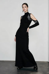 Rhinestone Off Shoulder Turtleneck Bodycon Dress