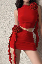 Floral Slim Bodycon Skirt Casual Two Piece Set