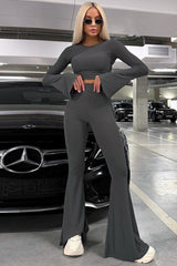 Slim Fit Long Sleeve Flare Pants Activewear Set