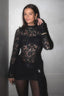 Bodycon Ruched Sheer Long Sleeve Lace Dress