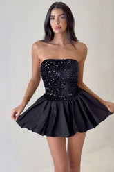 Off Shoulder Strapless Mini Sequin Sequin Dress