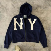 Letter Embroidered Oversized Zip Hoodie