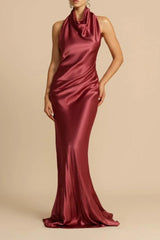 Satin Halter Neck Maxi Dress