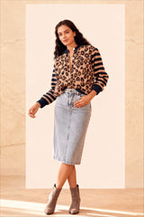 Leopard Print Contrast Cardigan Sweater