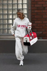 Letter Print Half Zip Hoodie