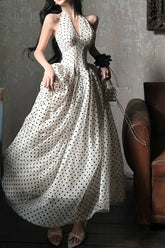 V-Neck Polka Dot Maxi Dress