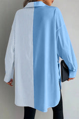Striped Plus Size Asymmetric Panel Side Tie Button Blouse