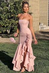 Off Shoulder Strapless Asymmetric Prom Dress