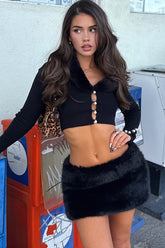 Leopard Print Faux Trim Bodycon Mini Skirt