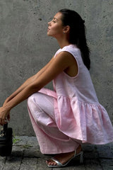 Cotton V Neck Sleeveless Vest Pants Two Piece Set