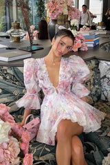 Puff Sleeve Mini Floral Dress