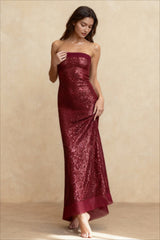 Elegant Bandeau Slim Split Backless Maxi Sequin Dress