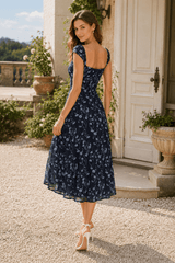 Elegant Vintage Slim Strap Printed Floral Dress