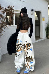 American Hip Hop Plus Size Fleece Lined Loose Wide Leg Pants