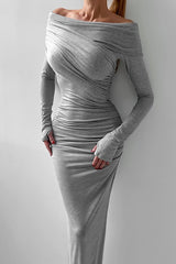Warm Modal Grey Off-Shoulder Bodycon Dress
