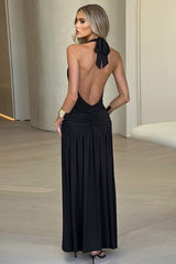Sexy Halter V-Neck Backless Ruched Slit Cocktail Dress
