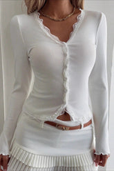 Retro Sheer Lace Long Sleeve Top