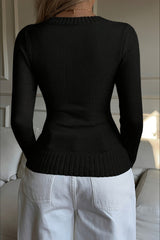 Embroidered Cable Knit V Neck Sweater