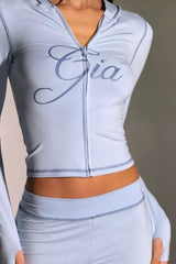 Embroidered Fleece Hoodie Pants Activewear Set