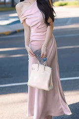 Satin Asymmetrical Cowl Neck Mermaid Gown Silk Dress