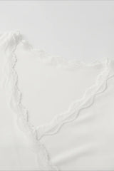 Lace Paneled V-Neck Tie-Waist Long-Sleeve Slim Knit Top