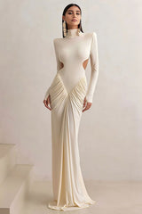 Solid Color High Neck Backless Maxi Dress