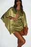 Satin Cutout Batwing Sleeve Bodycon Mini Dress