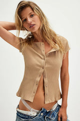 Solid Cropped Cardigan Tee T-Shirt