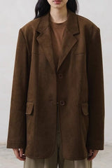 Brown Faux Suede Blazer Coat
