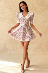 V-Neck Floral Puff Sleeve Babydoll Mini Dress
