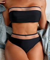 Bandeau Mesh Sheer Mid Waist Two Piece Swim Sets