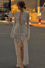 Trendy Lace Tie High Split Lace Dress