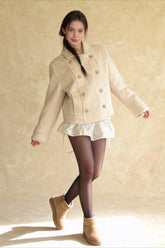 Vintage Preppy Fleece-Lined Wool Blend Short Coat