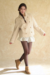 Vintage Preppy Fleece-Lined Wool Blend Short Coat