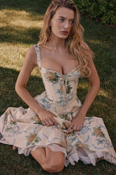 Spaghetti Strap Print Pleated Floral Dress