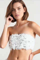Sequin Fur Strapless Shorts Vacation Set