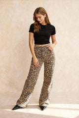 Leopard Print High Waist Straight Leg Denim Jeans
