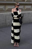 High-Waisted Knit Striped Work Dress