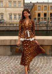 Cotton Linen Deep V Mermaid Dress Two Piece Set