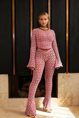 Long Sleeve Crop High Waist Black Two Piece Pants Set