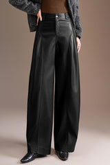Thickened PU High Waist Wide Leg Bootcut Slim Casual Pants