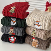 Cable Embroidered Mid Calf Christmas Socks