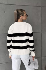 Striped Color Block Polo Sweater