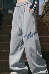 Embroidered Loose Wide Leg Cuffed Casual Pants