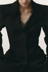 Wrinkle Resistant Twill Lace Waist Cinched Two Piece Set