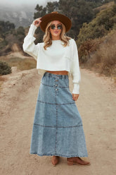 Patchwork Denim Boho Midi Skirt