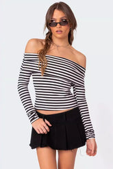 Color Block Striped Off Shoulder Knit Top