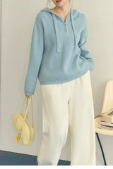 Drawstring Hooded Knit Sweater
